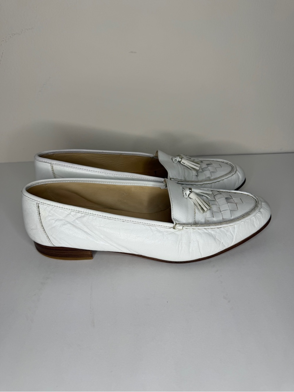 french shriner mens Loafers Tassel Dress Shoes Men Size 12M White Leather Italy